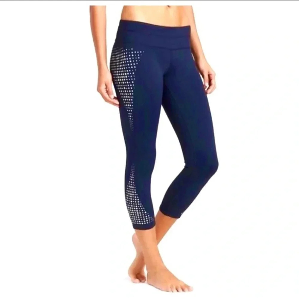 Athleta Navy Gel Dot Sonar Capri Leggings Navy Blue Athletic Pants Size XXS